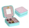 Boîte de bijoux en cuir portable voyage avec miroir Cosmetic Makeup Organizer Boucles d'oreilles Casquet Boîte de rangement à trois niveaux Meilleur cadeau