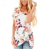 قميص المرأة الملابس الزهور عقدة قمم عارضة قصيرة الأكمام قمصان الصيف الزهور تيز المطبوعة الأزياء blusas vestidos زي الملابس B4992