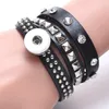 18mm DIY Noosa Snap Armband Charms Black Leather Wrap Smycken För Kvinnor Europeisk Rivet Crystal Diamond Punk DIY Bracelets Man Armbands