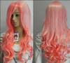 Парик для волос новый косплей красивая длинная розовая смешанная вьющиеся женщины парик