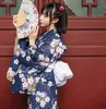 Asian Traditional Japanese Floral Kimono with Obi Women's Cotton Bath Robe Yukata Female Vintage Cosplay Costume Evening Dress