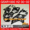 Frame For SUZUKI GSXR 1000 K2 GSXR1000 2000 2001 2002 Body 14HC.127 green silvery GSX R1000 00 02 GSXR-1000 GSX-R1000 00 01 02 Fairings kit
