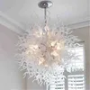 Französische Land-weiße Pendellampen, großes 40-Zoll-Esszimmer-Schlafzimmer-Prinzessin-dekorativer mundgeblasener Glas-Kronleuchter, LED-Hängeleuchte
