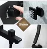 대부분의 완전한 블랙 샤워 수도꼭지 세트 욕실 목욕 시스템 전자 전력 LED 천장 강 폭포 샤워 헤드 키트 6 PCS SPA B253F