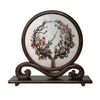 Antique Chinese Office Home Decor Crafts Ornaments Hand Embroidery Silk Works with Wenge Wood Frame Table Accessories Decorations Gifts