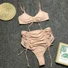 Bikini liso de cintura alta, traje de baño de cuerdas, traje de baño de estilo vendaje para mujer, traje de baño de cintura alta, traje de baño sexy, bikini verde neón 2019 Nuevo HISIMPLE