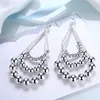 Plated sterling silver Three-line beaded earrings DJSE189 size 8.4CM*4.4CM;women's 925 silver plate Dangle & Chandelier jewelry earring