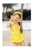 Summer Baby Girls Cartoon Swimsuits Duck Printed Siamese Kids Badkläder mode nya barn bågar bow suspender spa beachwear y1370