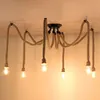 Nordic Vintage Hemp Rope Chandelier Antique Classic Adjustable Diy Spider Lamp Light Ceiling Retro Edison Bulb Pendant Lamp Home