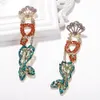 Gros-designer exagéré belle queue de poisson océan mignon diamant scintillant cristal coloré long pendentif boucles d'oreilles pour femmes filles