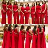 2019 Nowy Design Afryki Druhna Suknie Sexy Jedno ramię Syrenka Watteau Train Red Druhna Dresses Formalne Suknie Party Wedding