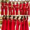 2019 New Design African Bridesmaid Dresses Sexy One Shoulder Mermaid Watteau Train Red Bridesmaids Dresses Formal Wedding Party Dresses