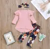 赤ちゃんの女の子の服子供花の花の服セッションフリルニットトップスパンツヘッドバンドの服装ソリッドTシャツパンツスイートヘアバンドスーツB6992
