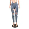 Dames Skinny Jeans Hoge getailleerde Extreme Slit Gescheurde Jeans Sexy Hol Denim Lange Broek Slank