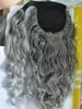 灰色の変態の人間の髪の毛のポニーテールの延長クリップの巻き描画アフロパフチニョン馬の巻き巻き尾のヘアピース14inch