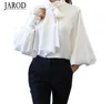 Pure witte vlinderdas blouse chiffon vrouwen kantoor shirt lantaarn mouw blouses blusas femininas formele dames tops