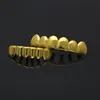 Mens Gold Plated Top and Bottom Teeth Grillz Set GoldenTeeth Grills Hip Hop Jewelry258Q