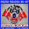 Кузов Для Aprilia RS-250 RSV250 RS250 1995 1996 1997 кузов 319HM.2 RSV250RR RS250R 95-97 красный серебристый горячий RSV 250 RR RS 250 95 96 97 Обтекатель