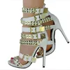 New Fashion Women Open Toe Gold Rivet Stiletto Gladiator Strap Buckles High Heel Sandals Party Dress Shoes