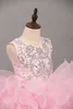 New Baby Pink Toddler Cupcake Pageant Dress Ruffles Crystal Backless Niñas Cumpleaños Formal Primera Comunión Vestido Niños Vestido de fiesta