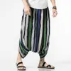 INCERUN Uomo a Righe con Cavallo Grande Casual Cross-Pantaloni Elastico in Vita Pantaloni a Gamba Larga Gonna Pantaloni Harem di Moda Maschile Plus Size 5XL