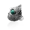 Bague turquoise vintage argent tibétain vent indien pin pierre ailes aigle gros oeil d'aigle vert