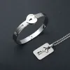 Valentine's Day Gift A Couple Jewelry Sets Stainless Steel Love Heart Lock Bracelets Bangles Key Pendant Necklace Couples237v