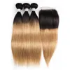 قبلة الشعر 1B 27 OMBRE Honey Blonde 1b 30 مستقيم Ombre Human Hair Weave 34 حزم مع الإغلاق البرازيلي البرازيلي REMY HAIRD1504253