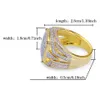 New Fashion Gold Plated CZ Cubic Zirconia Hollow Rectangle Mens Ring Band Hip Hop Full Diamond Ring Jewelry Birthday Gift for Boys Wholesale