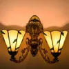 Double-headed gekleurde glazen wandlampen eetkamer corridor glazen wandlamp Tiffany stijl blad deco wandlamp tf010