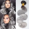 New Arrival # 1B / Grey 100% Virgin Humani Włosy Faliste 7a Brazylijski Body Wave Srebrny Szary Włosy Splot 3 Sztuk / partia Ombre Hair Extensions