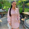 NewAsia Long Sleeve Shirt Dress With Corset Belt Casual Dress Women Vintage Sexy Dress Pink Fashion Party Dresses White 2020 New CX200701