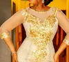 arabic aso ebi plus size gold sparkly mermaid evening dresses sheer neck prom dresses lace formal party second reception gowns zj265 2449