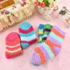 1Pair Cute Coral Fleece Striped Winter Socks Warm Fluffy Baby Floor Socks Soft Feet Warmer Toddler Infant Kids Christmas Gifts free shipping