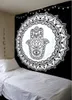 نسيج نسيج أبيض وأسود معلقة ، نسيج ماندالا الهندي القطن التقليدي المطبوع البوهيمي المطبوع الهبي كبير الجدار 79x59