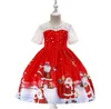 Abiti operati da festa Abiti da ragazza Abito da abito di Natale Abito lungo da principessa lungo per bambini grandi Costume da Babbo Natale con fiocco di neve stampato in cartone animato C6397