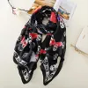 luxury- Scarf Classical Skull Pattern Scarf 110g Oversized 180 90CM New Silk Satin Women Bandanas Girls Beach Sunblock Scarves A18202A