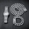 Nowa Moda Spersonalizowany 20mm Złoto Blingbling Mens Cuban Link Łańcuch Naszyjnik Bransoletka Zegarek Zestaw Hip Hop Rapper Biżuteria Prezenty dla mężczyzn Faceci