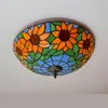 Tiffany Glass Plafond Licht 16 "E27 Gebrandschilderd Bril Slaapkamer Woonkamer Eetkamer Balkon Plafondlamp Fixtures Zonnebloem