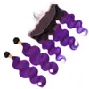 Peruvian人間の髪のオムレの紫色の織りのバンドル前面の＃1b /紫の全身ボディーウェーブ人間の髪2バンドル13x4レースの前頭閉鎖