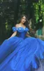 Azul royal princesa quinceanera fora do ombro mangas varredura trem vestidos de baile vestido doce abendkleider vestidos 15 anos