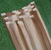 Clip in estensioni dei capelli umani 8pcs / set marrone chiaro / candeggina bionda # P8 / 613 pesa 100 g di tessitura dritta dei capelli remy