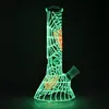 Glow W Dark Szkło Bongs Prosta Tubka Dąb Rig Spider Web Bong Szkło Zlewki Bong 5mm Grube Rury Wodne Grube 18mm Bowl