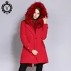 Parkas en duvet femme COUTUDI veste d'hiver femme col en fausse fourrure manteaux femme chaud épais solide rouge à capuche Long manteau coton rembourré Pa