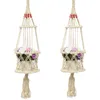 63 cm 4 benen Creamy-White Jute Plant Hanger Bloempot Houder Bloembed Hangende Mand