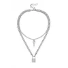 Mode clé cadenas pendentif collier pour femmes or argent serrure collier chaîne en couches sur le cou avec serrure Punk bijoux