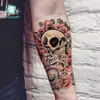 LC-811/pegatina de tatuaje grande, manga de brazo falsa de Halloween, diseños de calavera de terror, tatuaje temporal para brazo de hombre.