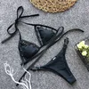 Ladies Triangle Bikini Sets Hollow Out Ring Halter Sexy Beach Swimsuit Women Thong Bikini Water Sports Breast Pad Bathing Suits Swimwear