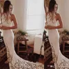 Simple White Lace Dresses for Bride High Neck Full Lace Bohemian Beach Wedding Dress Court Train Mermaid Boho Bridal Gowns Cheap