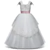 Beyaz Çiçek Kız Elbise Düğün Tül Dantel Uzun Kız Elbise Parti Noel Elbise Çocuklar için Çocuklar Için Parti Noel Elbise Çocuk Prenses Kostüm